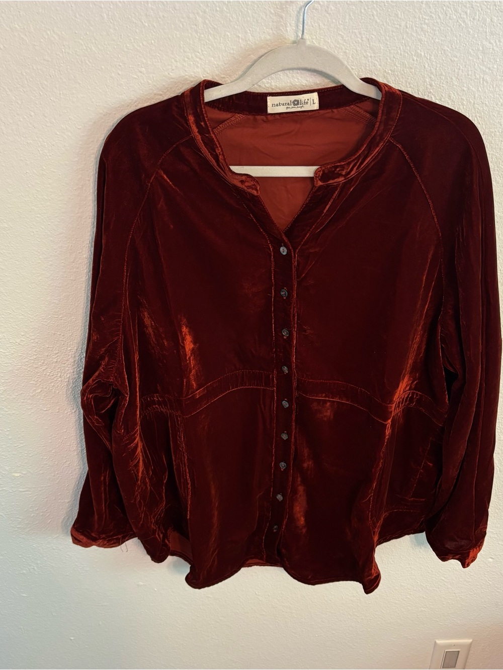 Natural Life L rust velvet button up shirt whimsigoth boho western cottagecore
